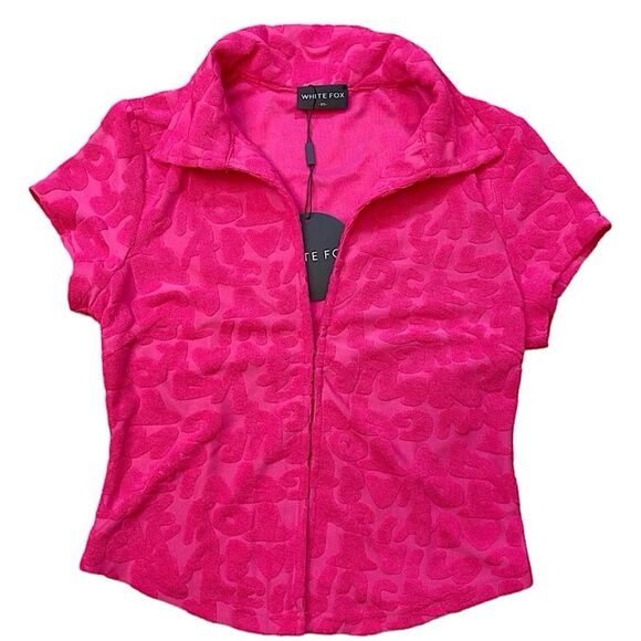 WHITE FOX Set Pink Terry Cloth 2 Piece Matching Top & Shorts Coverup Size XS - Picture 4 of 10